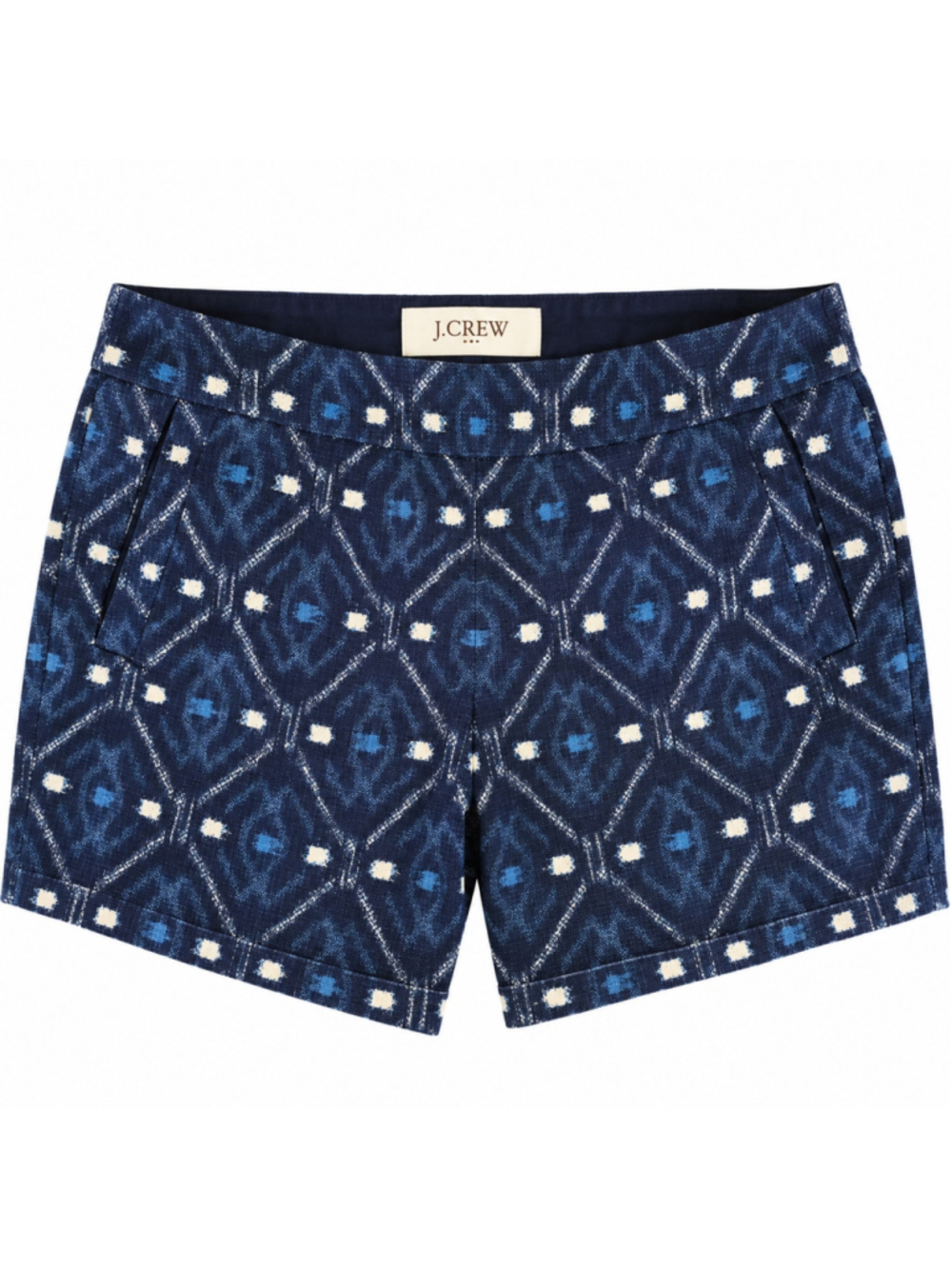 J.Crew C0718 Shorts Womens 2 Navy Blue Ikat Geometric Cotton Side Zip NWOT